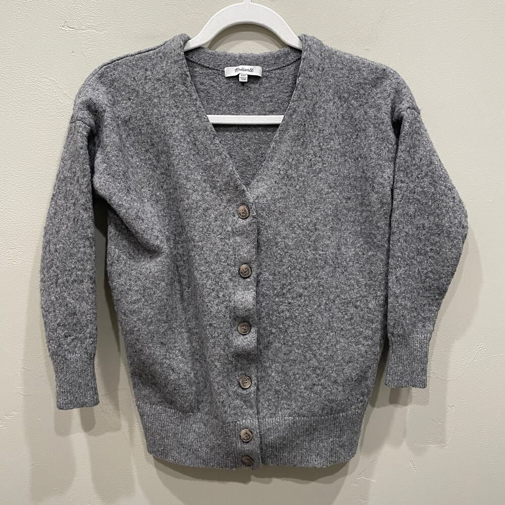 Madewell Merino Wool Blend Grey V-Neck Cardigan - Size: XXS